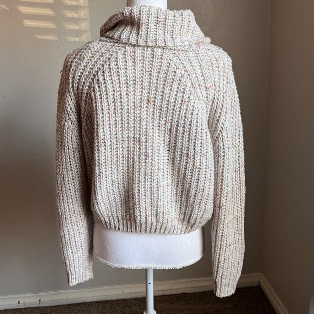 Moon + Madison Confetti Cropped Turtleneck Sweater XS Oatmeal and Every Color